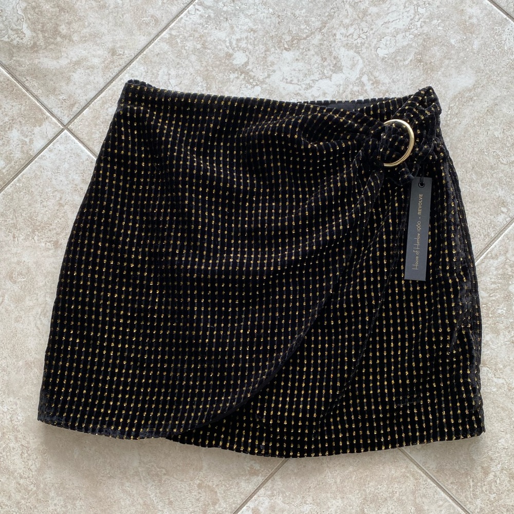 NWT House of Harlow 1960 x REVOLVE black gold mini skirt - Picture 2 of 9